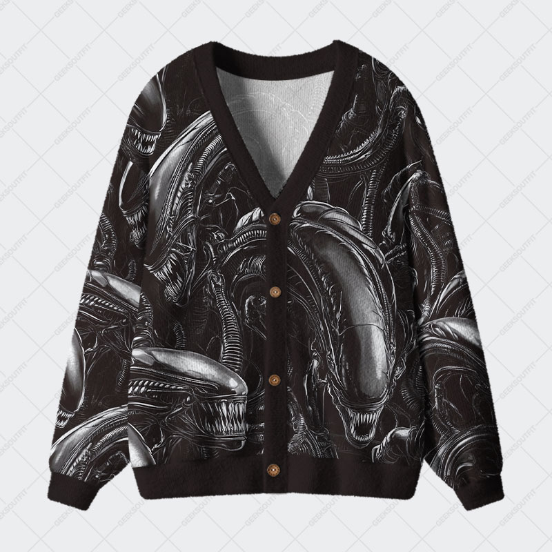 Alien Black Geek Ugly Cardigan Sweaters 