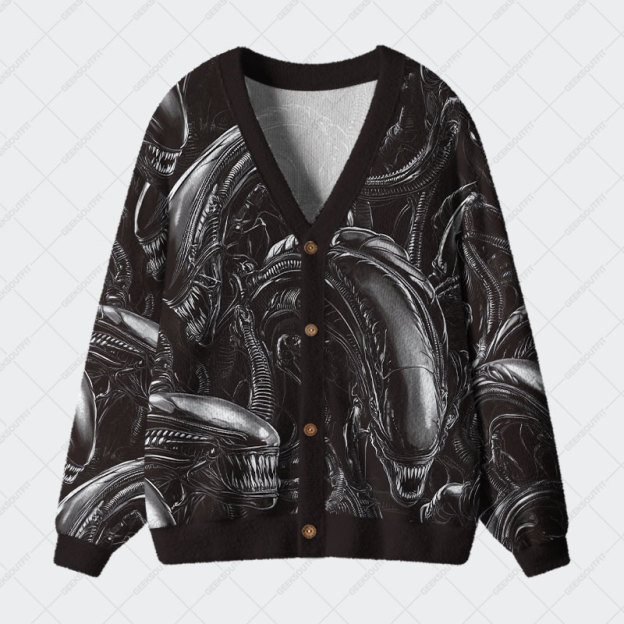 Alien Black Geek Ugly Cardigan Sweaters 