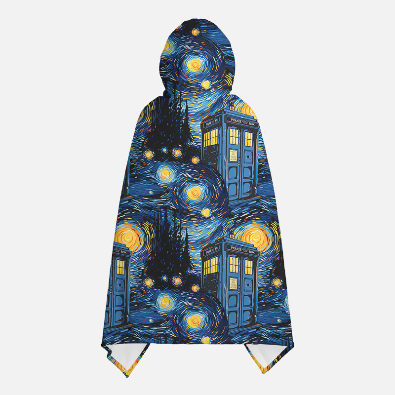 Starry Night Phone Booth Flannel Cloak