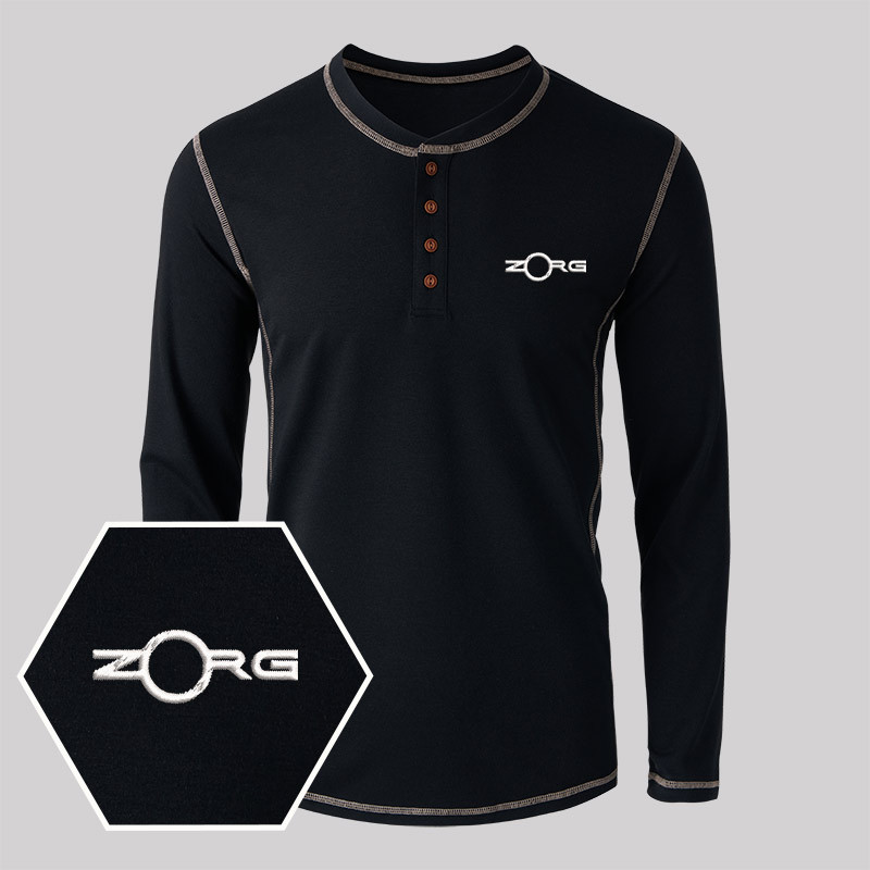 ZORG Geek Embroidered Long Sleeve Henley Shirts