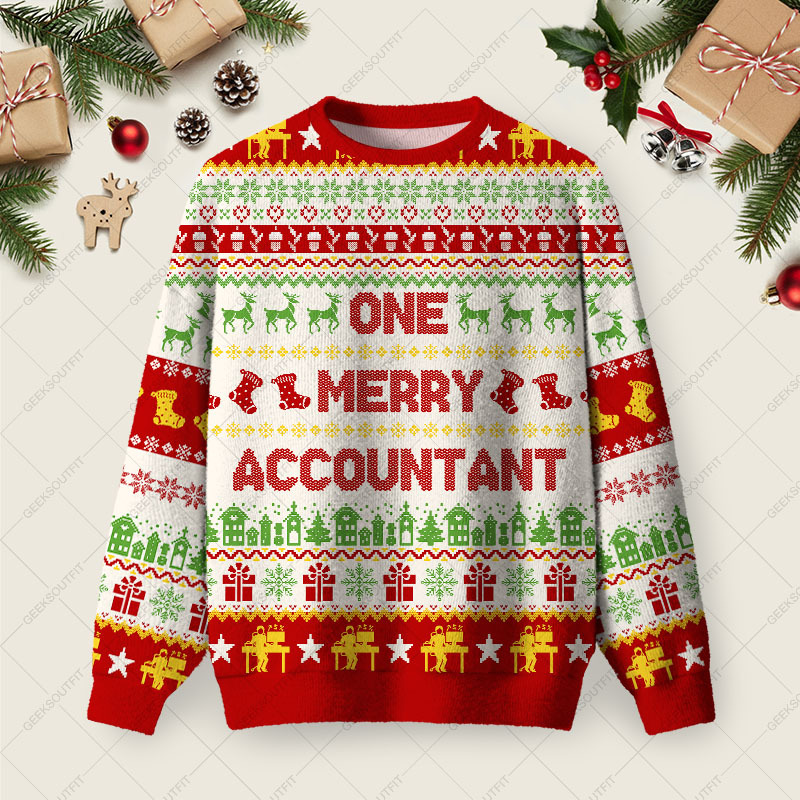 Geeksoutfit One Merry Accountant Ugly Christmas Fuzzy Fleece Sweatshirt for Sale