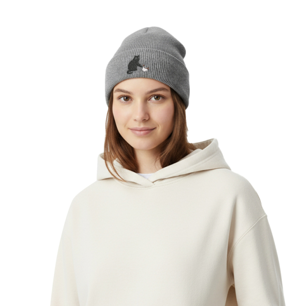 Playful Cat Geek Embroidered Beanie