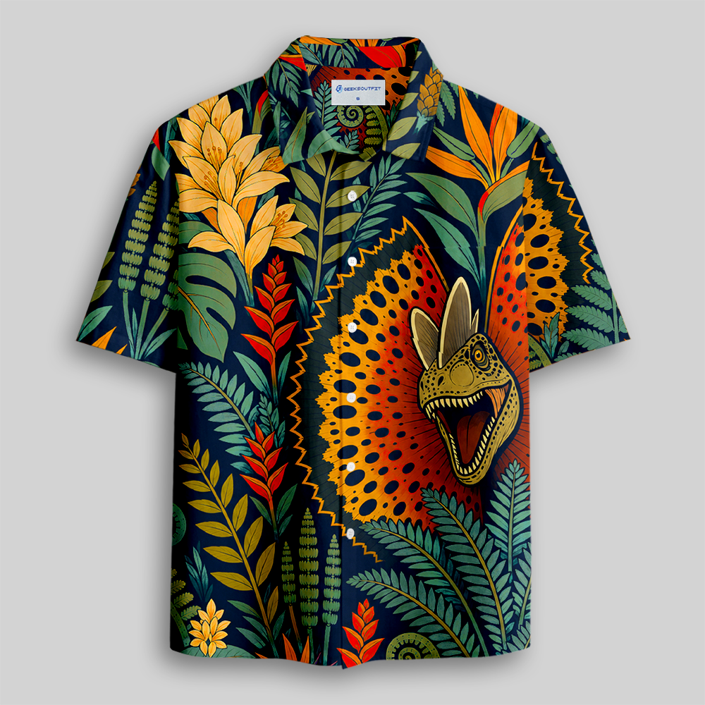 Dilophosaurus Tropical Rainforest Button Up Pocket Shirt