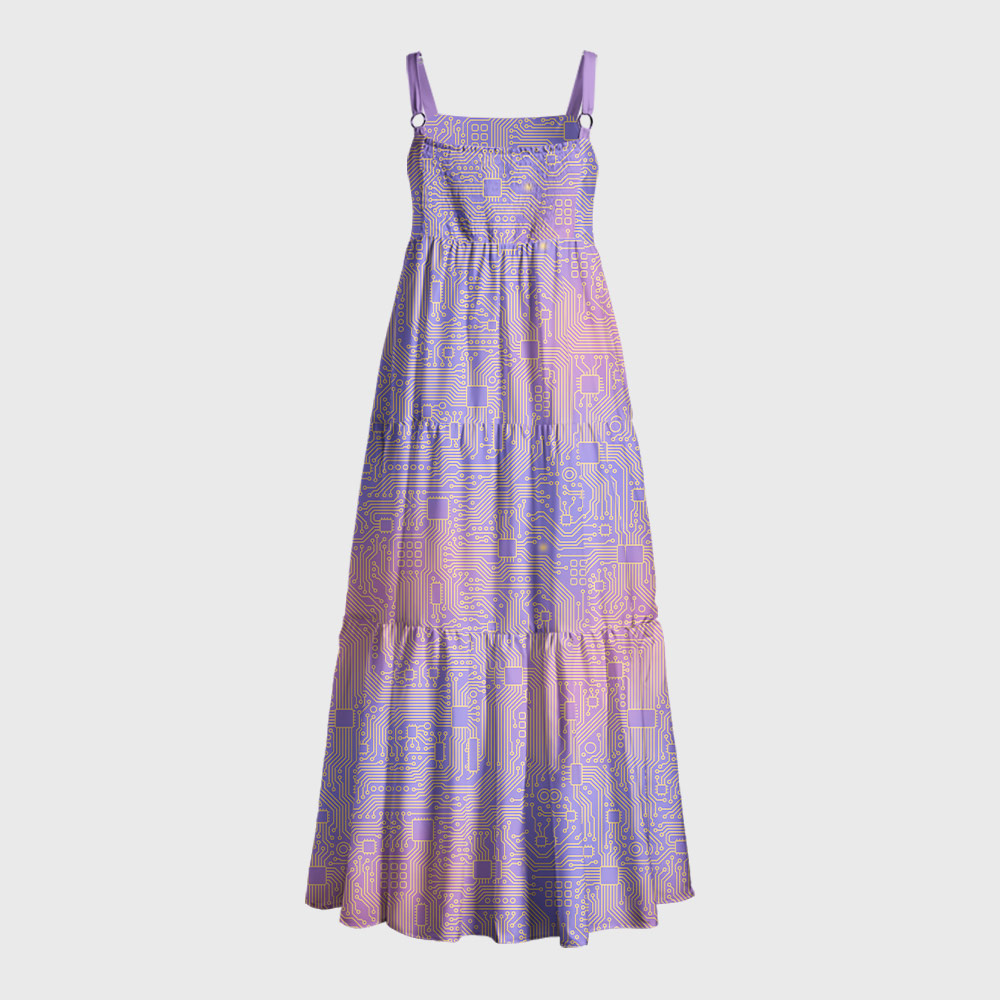 Computer Circuit Board Purple Geek Tiered Cami Maxi Dress