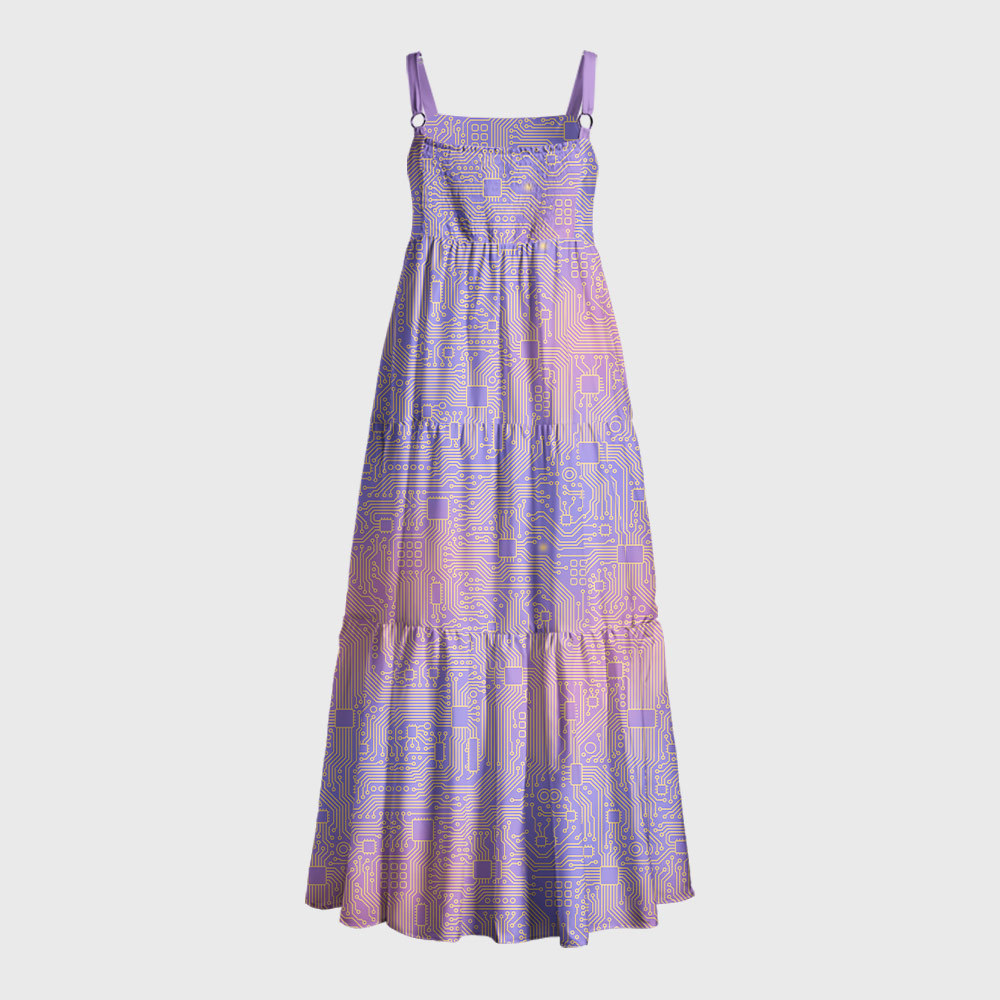Computer Circuit Board Purple Geek Tiered Cami Maxi Dress