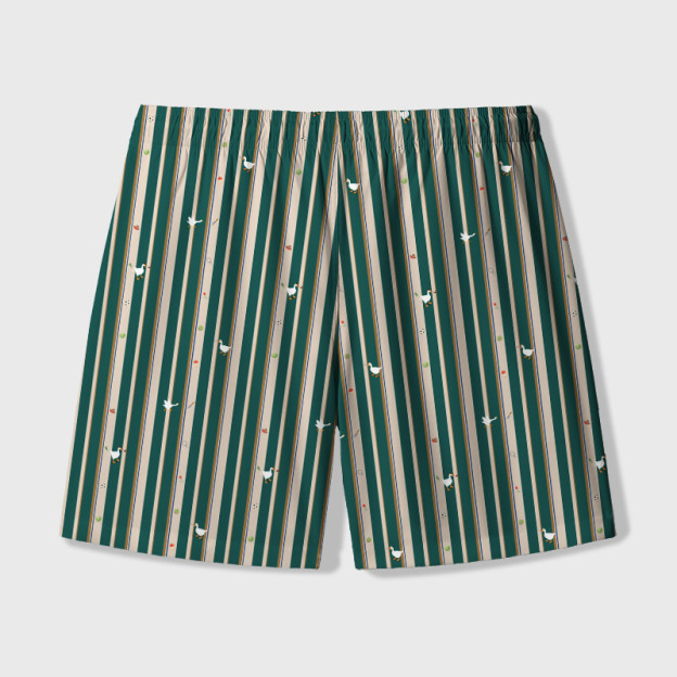 Striped Goose Green Geek Hawaiian Swim Trunks
