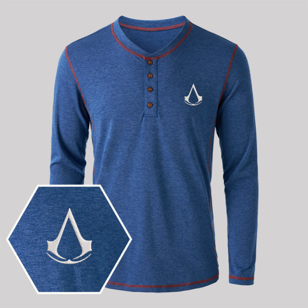 Assassin's Creed Embroidered Long Sleeve Henley Shirts