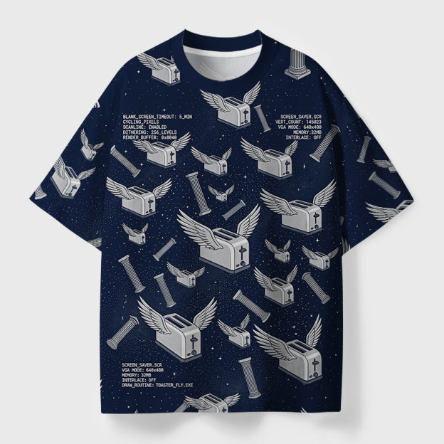 90s Screensaver Toaster Geek Eco Oversized Graphic Tees