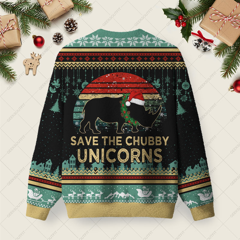 Save The Chubby Unicorns Christmas Fuzzy Fleece Sweatshirt