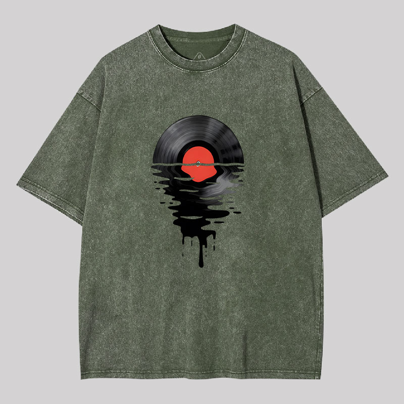Vinyl LP Music Record Sunset Red Geek Washed T-shirt