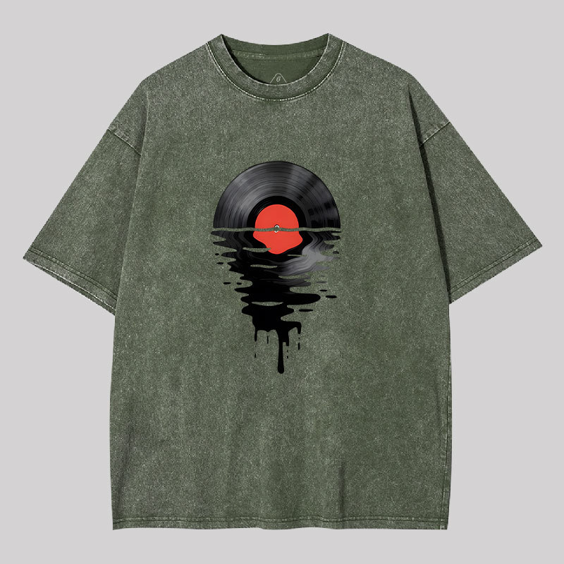 Vinyl LP Music Record Sunset Red Geek Washed T-shirt