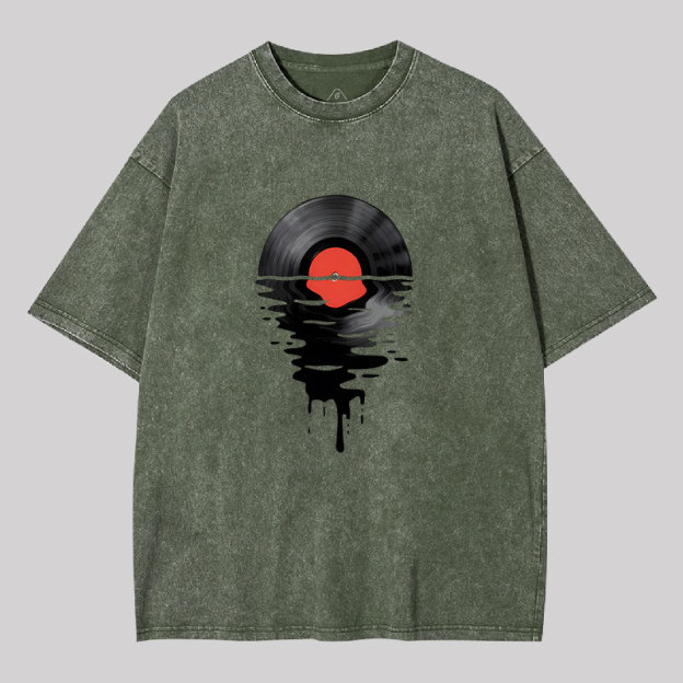 Vinyl LP Music Record Sunset Red Geek Washed T-shirt