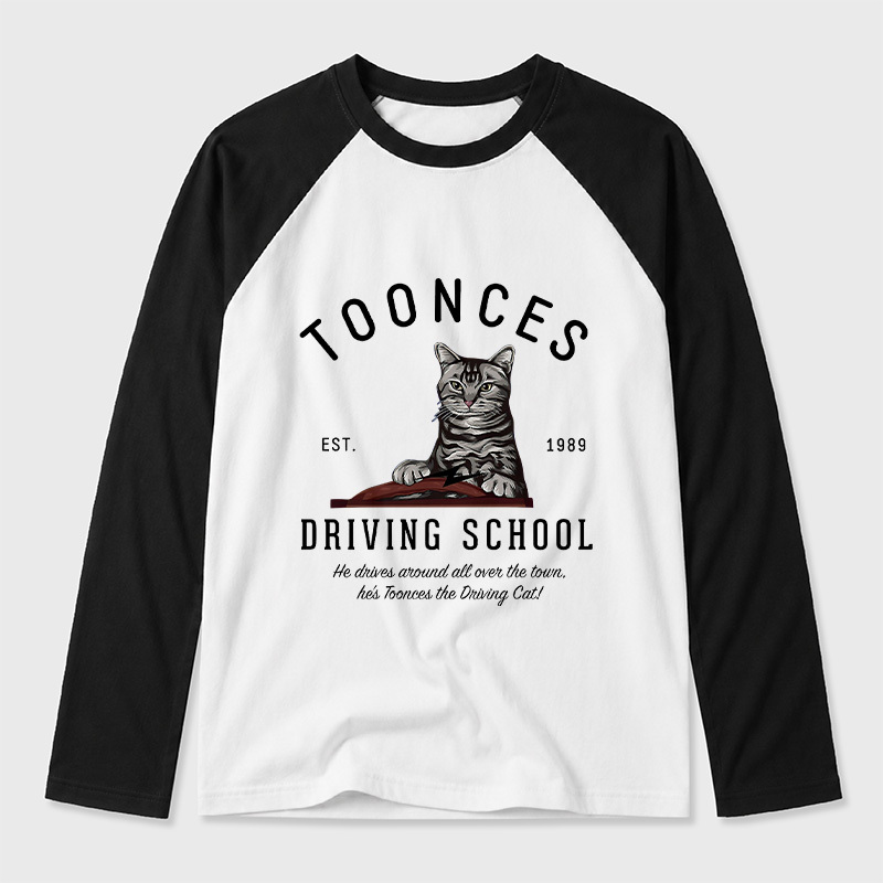 Toonces Driving School - Est. 1989 Geek Retro Raglan Long-Sleeve Tee