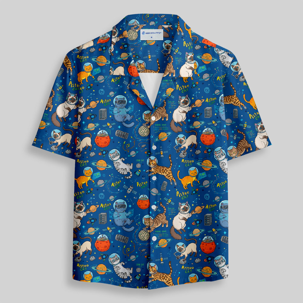 Retro Space Kittens Button Up Pocket Shirt