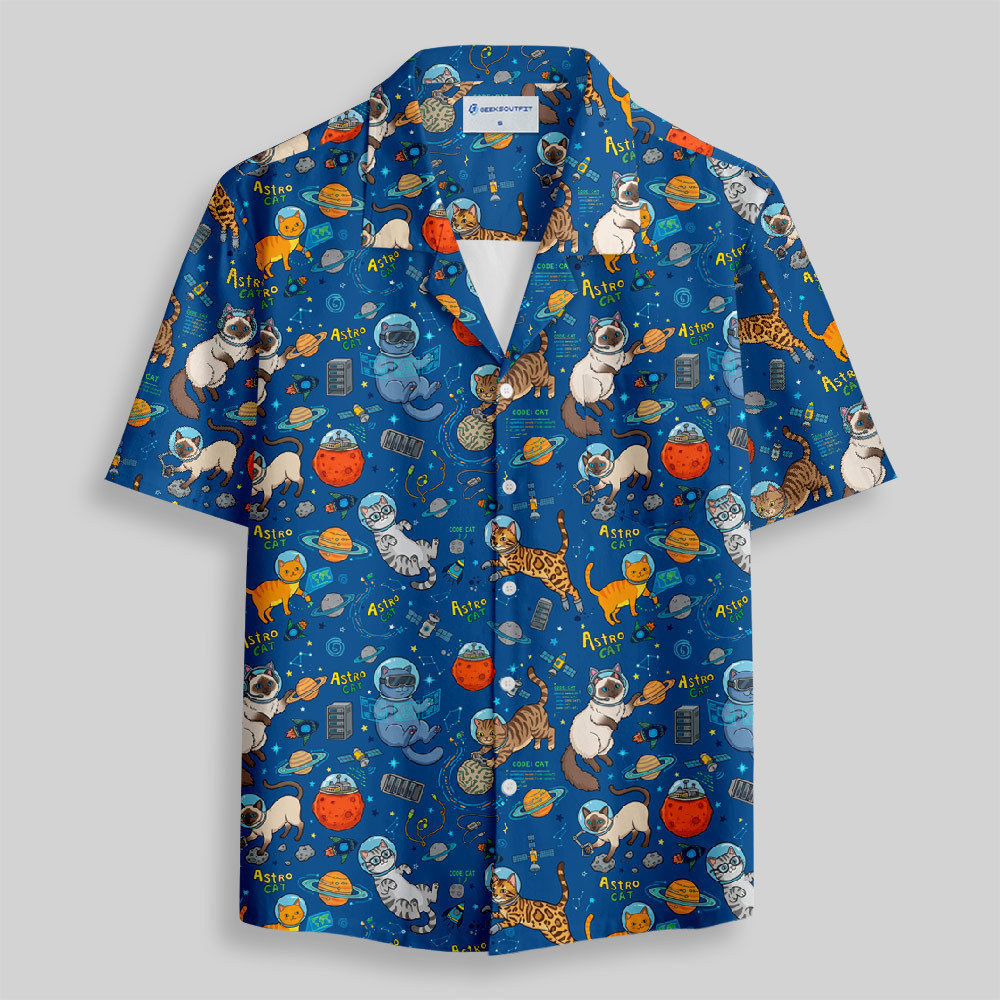 Retro Space Kittens Button Up Pocket Shirt