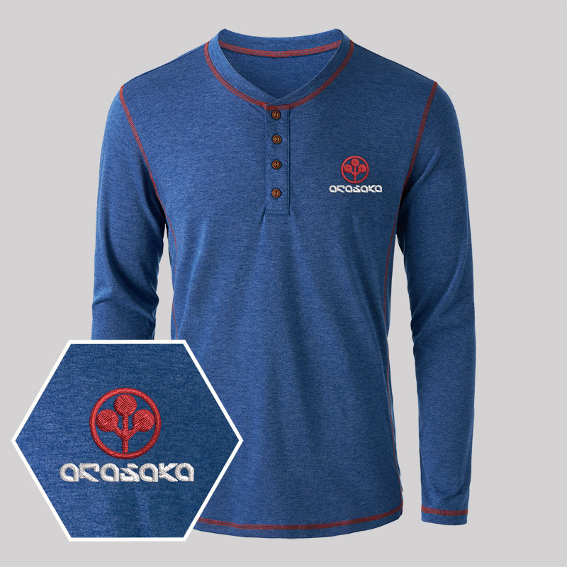 Arasaka Elite Geek Embroidered Long Sleeve Henley Shirts