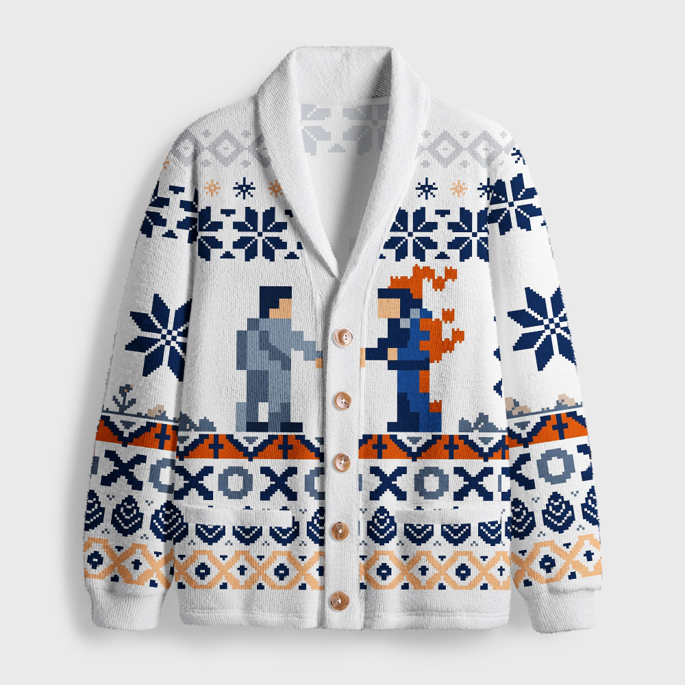 Wish You Were Here 8-Bit Pixel Geek Shawl Collar Cardigan