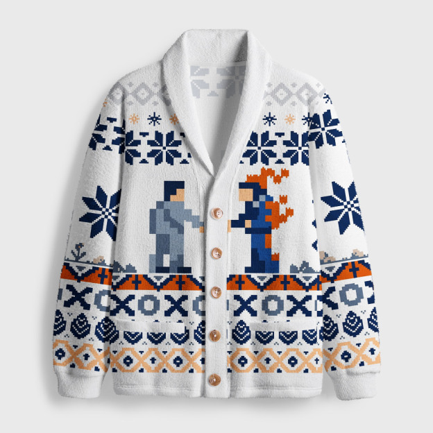 Wish You Were Here 8-Bit Pixel Geek Shawl Collar Cardigan
