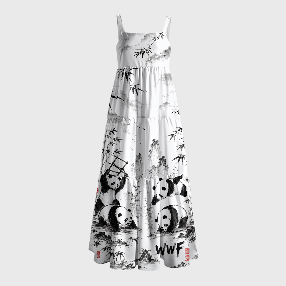 Bamboo Panda WWF Steel Ladder Wrestling Geek Tiered Cami Maxi Dress
