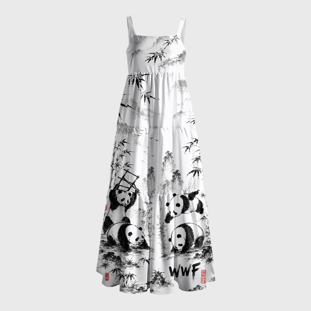 Bamboo Panda WWF Steel Ladder Wrestling Geek Tiered Cami Maxi Dress