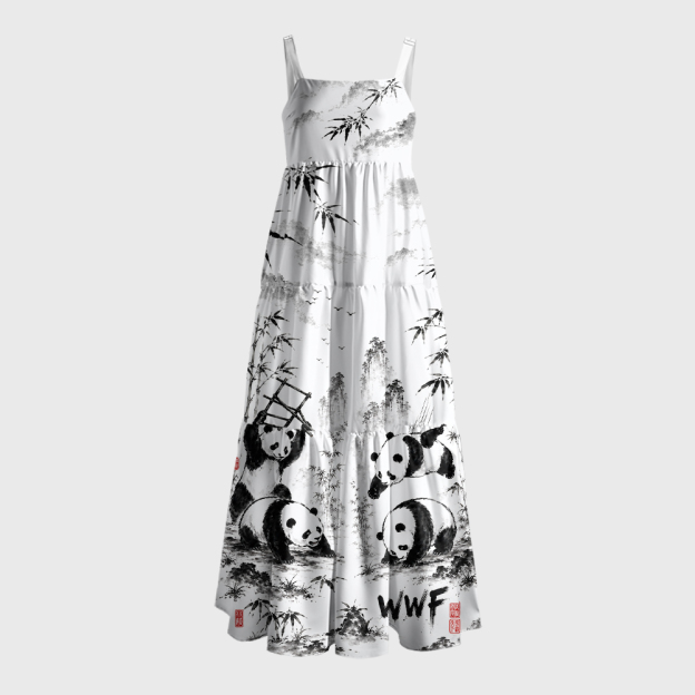 Bamboo Panda WWF Steel Ladder Wrestling Geek Tiered Cami Maxi Dress