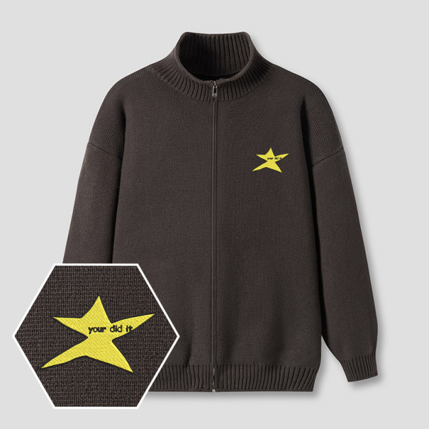 Your Did It Star Embroidered Full‑Zip Cardigan