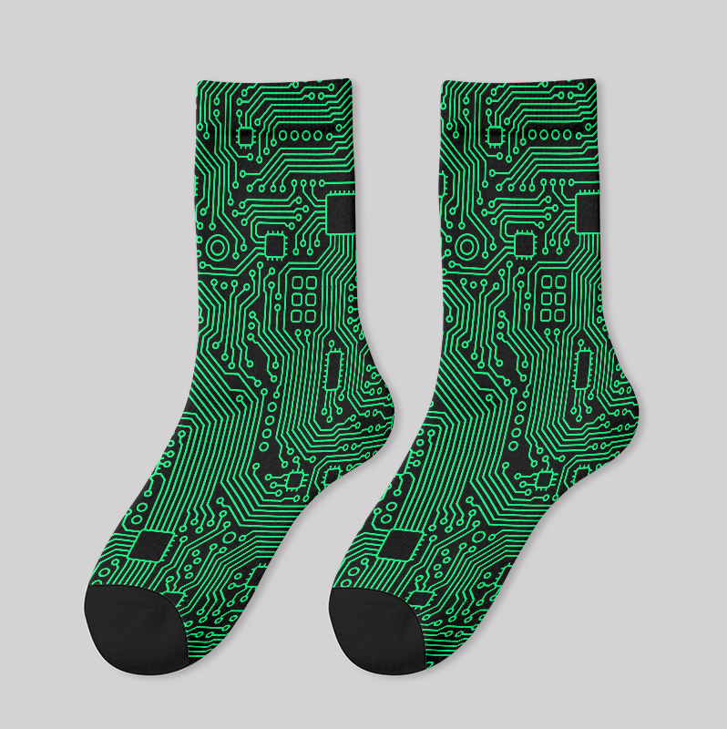 Computer Circuit Board Green Men's Socks