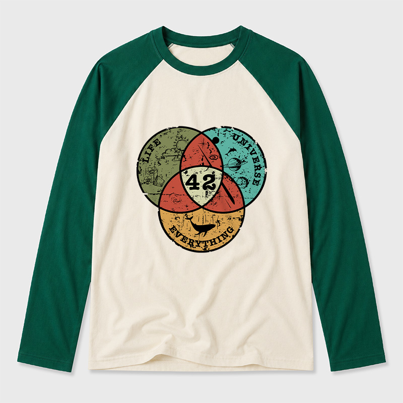 Life, the Universe & Everything Nerdy Graphic Geek Retro Raglan Long-Sleeve Tee