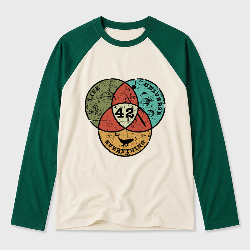 Life, the Universe & Everything Nerdy Graphic Geek Retro Raglan Long-Sleeve Tee