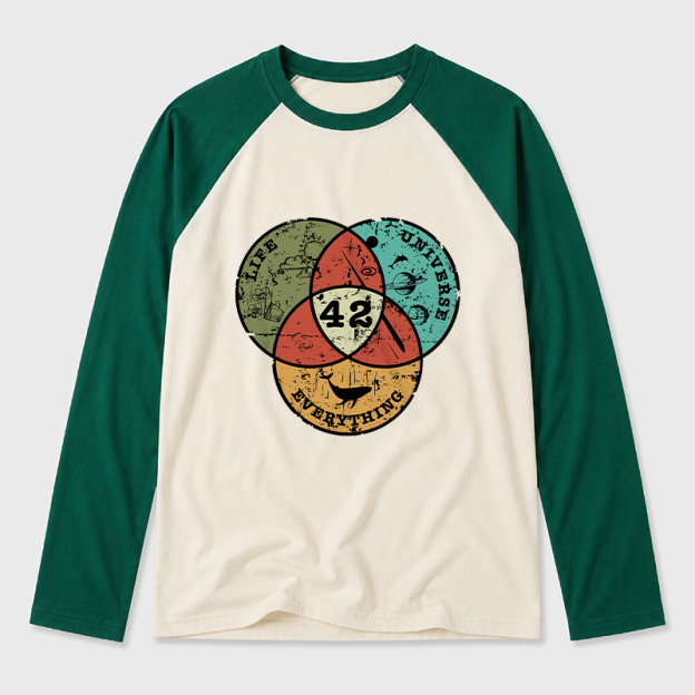 Life, the Universe & Everything Nerdy Graphic Geek Retro Raglan Long-Sleeve Tee