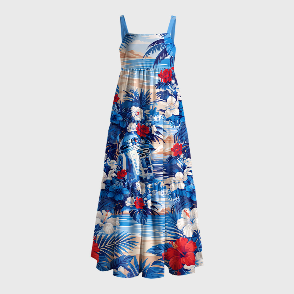Coastal Robot Floral Vacation Geek Tiered Cami Maxi Dress