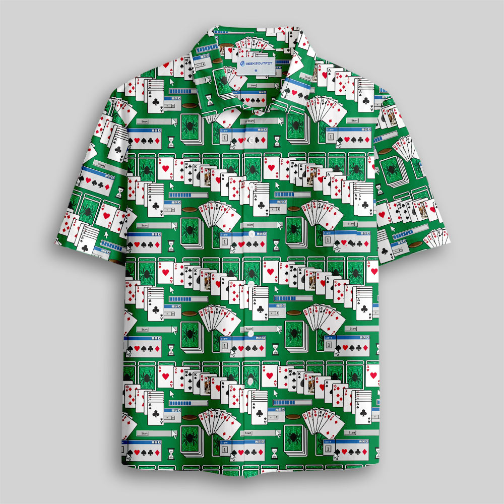 Vintage Desktop Card Game Button Up Pocket Shirt