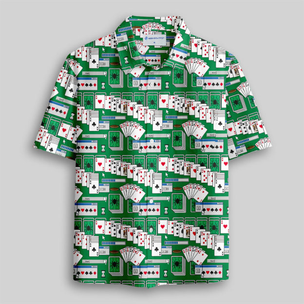Vintage Desktop Card Game Button Up Pocket Shirt