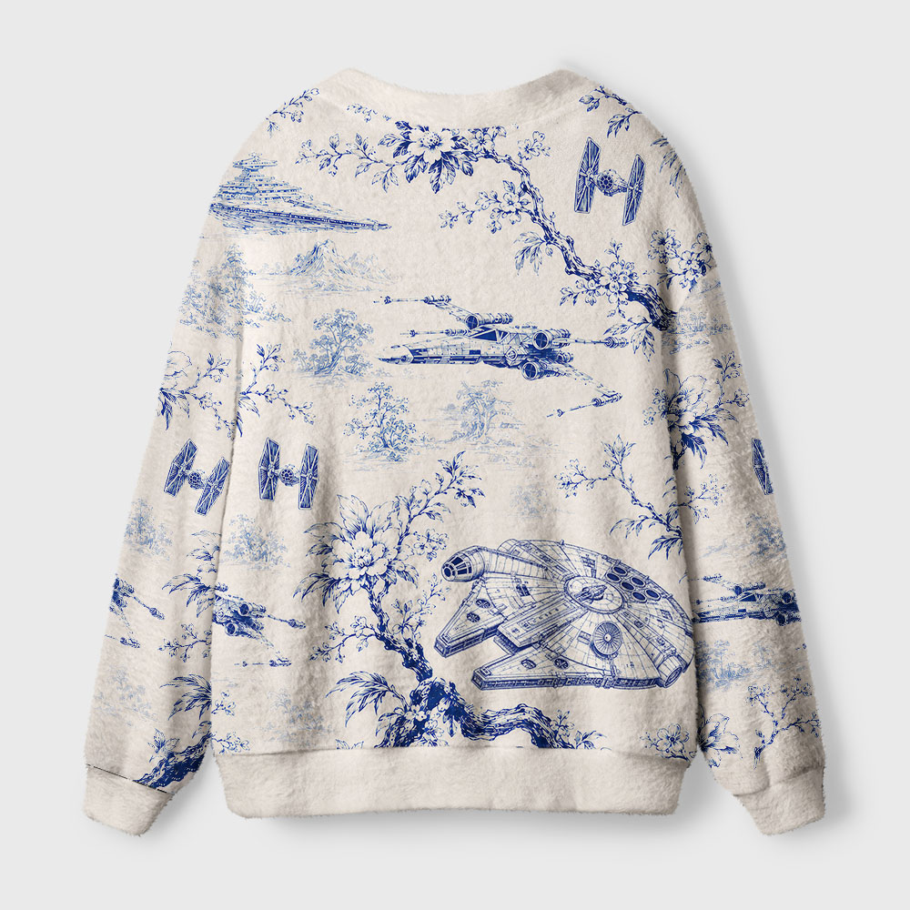 Sci-Fi Space Vessel Toile Seamless Pattern Geek Ugly Cardigan Sweaters