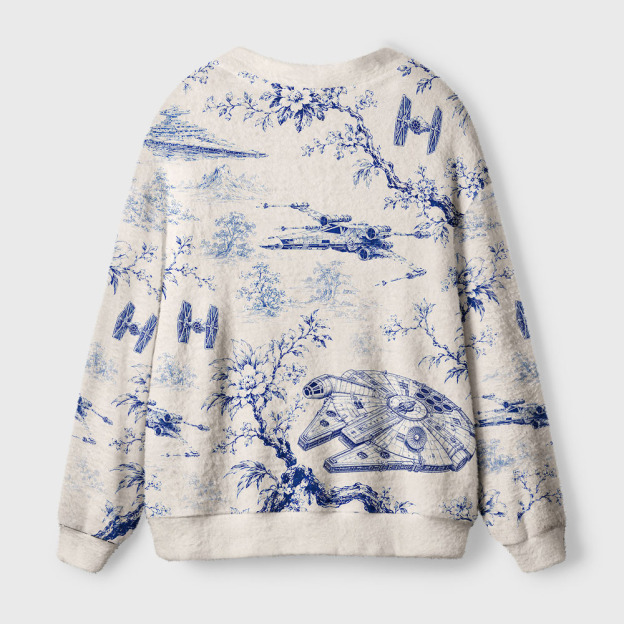 Sci-Fi Space Vessel Toile Seamless Pattern Geek Ugly Cardigan Sweaters