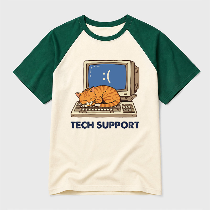 Tech Support Cat Geek Retro Raglan T-Shirt