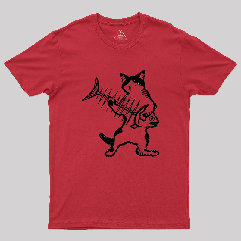 Rock Cat With Fish Guitar Geek T-Shirt