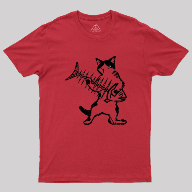 Rock Cat With Fish Guitar Geek T-Shirt