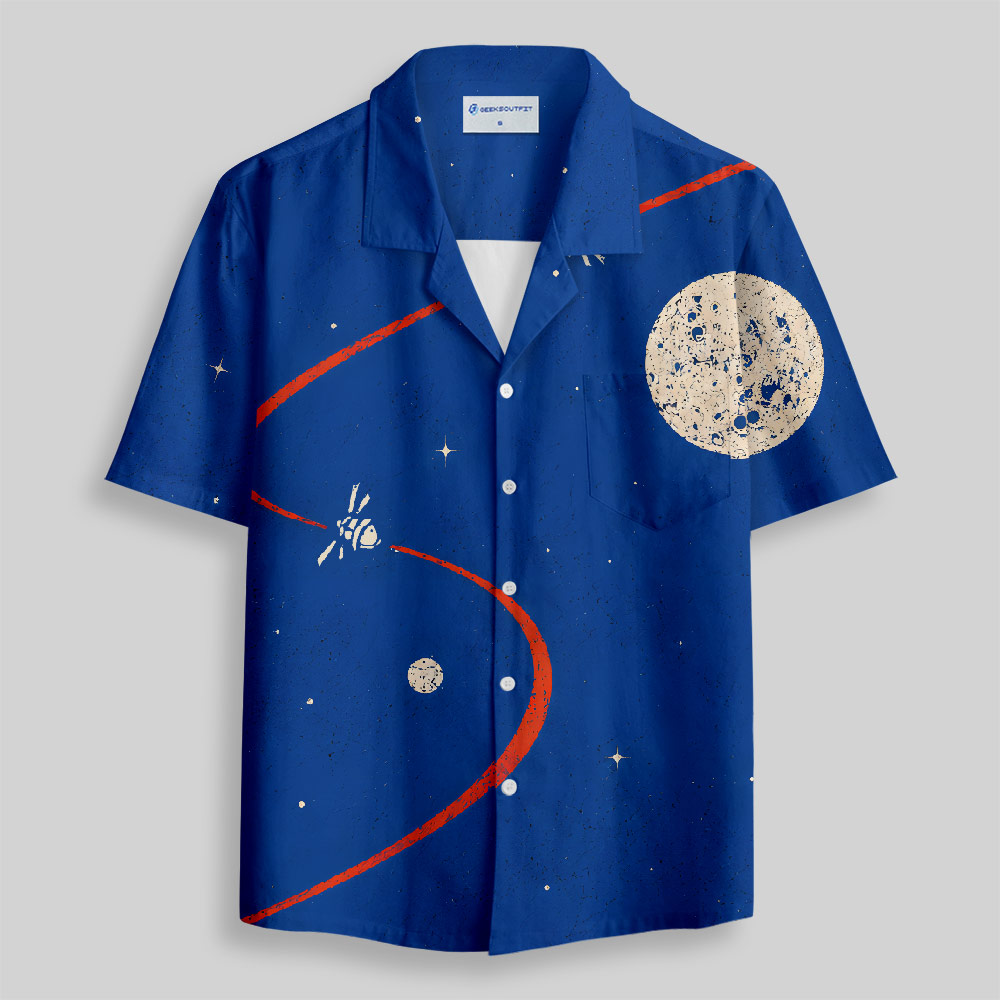 Astronomy Nerd Textured Moon Orbital Button Up Pocket Shirt