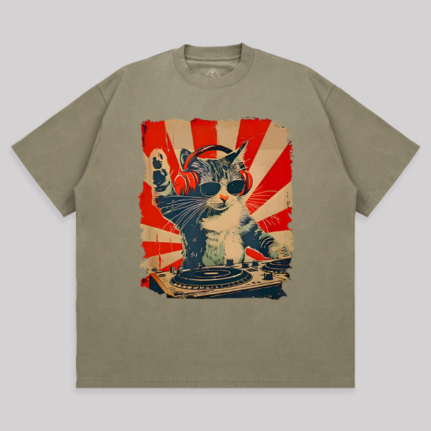 Rock Music Cat Unisex Oversized T-shirt