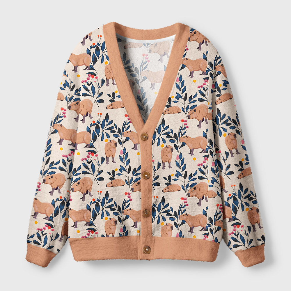 Capybara and Plants Geek Ugly Cardigan Sweaters