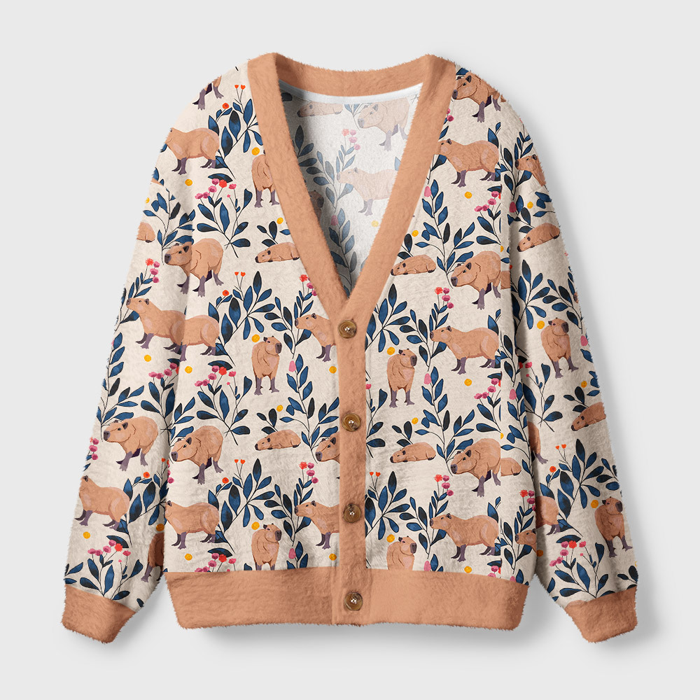 Geeksoutfit Capybara and Plants Geek Ugly Cardigan Sweaters  for Sale