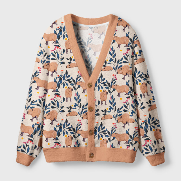 Capybara and Plants Geek Ugly Cardigan Sweaters