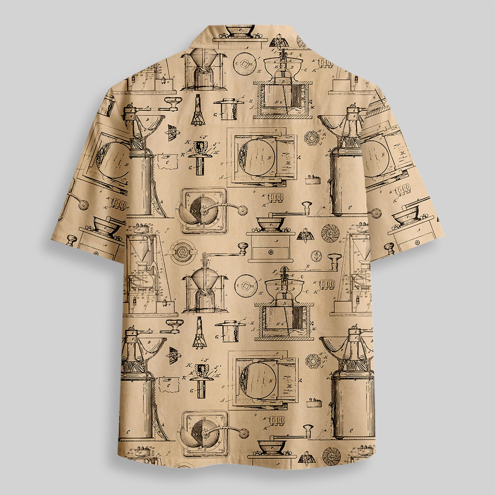 Manual Coffee Grinder Blueprint Button Up Pocket Shirt