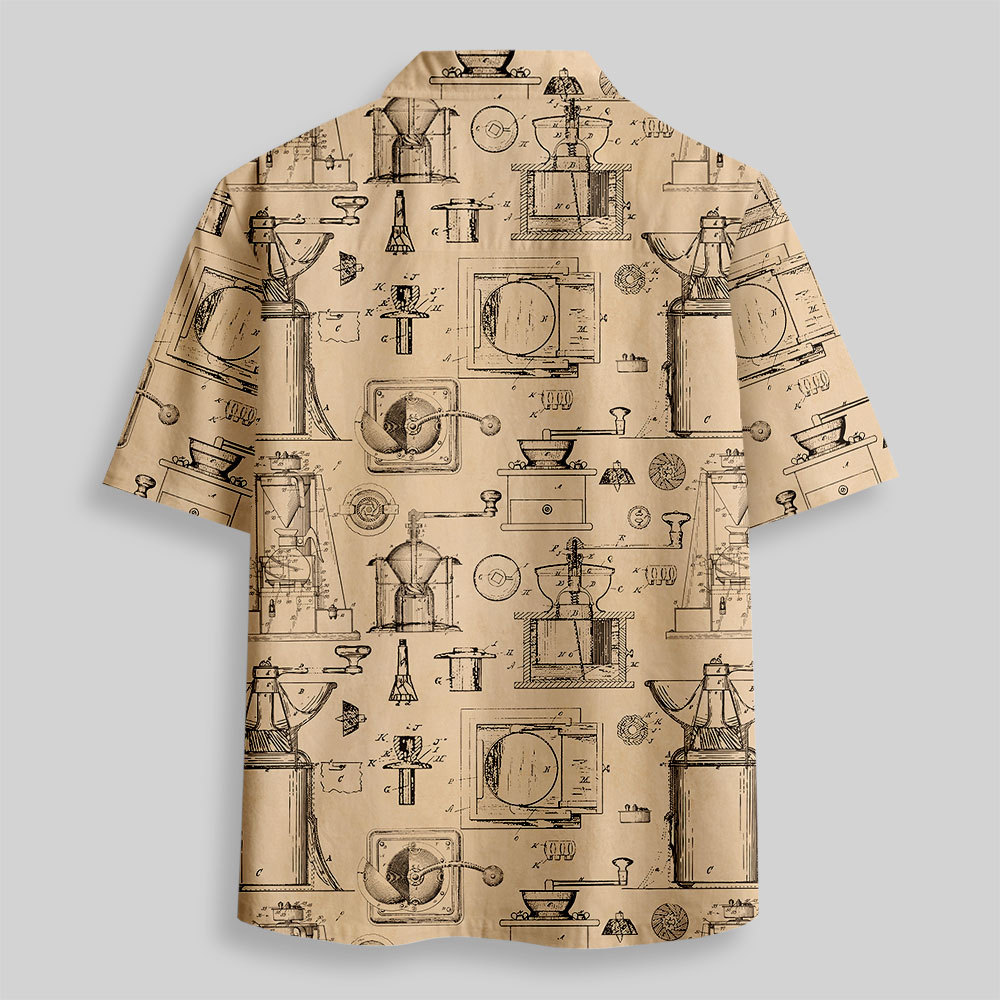 Manual Coffee Grinder Blueprint Button Up Pocket Shirt