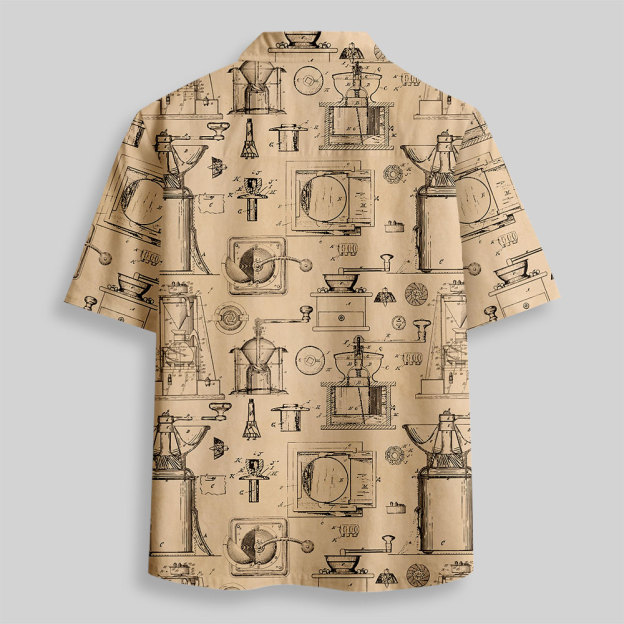Manual Coffee Grinder Blueprint Button Up Pocket Shirt