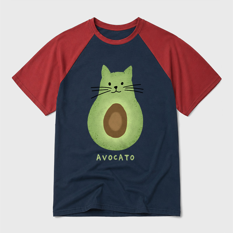 Avocato Cat Avocado Pun Geek Retro Raglan T-Shirt