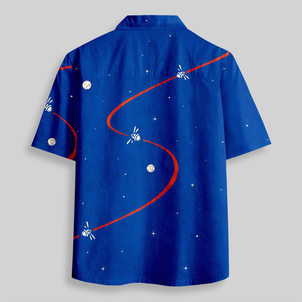 Astronomy Nerd Textured Moon Orbital Button Up Pocket Shirt