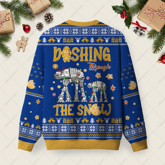AT Walker Dashing Through The Snow Blue Ugly Christmas Fuzzy Fleece Sweatshirt