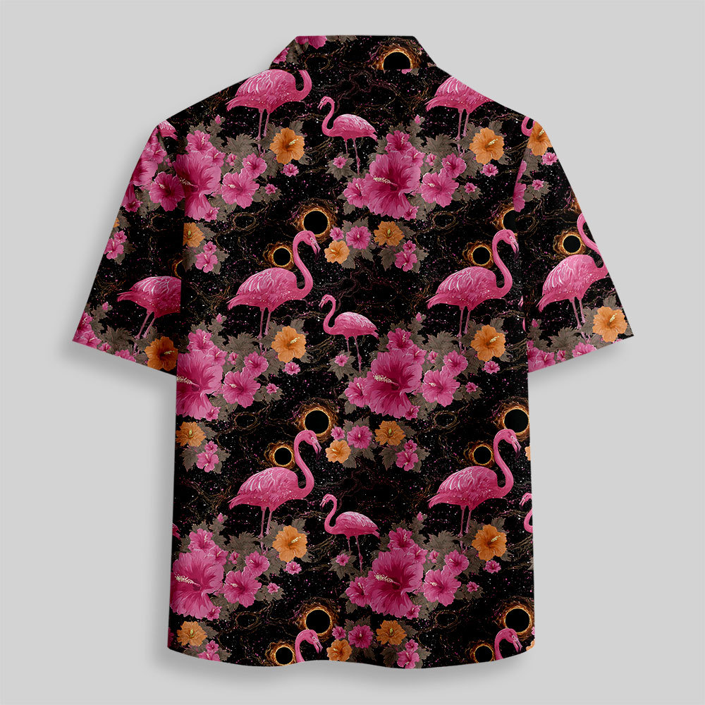 Cosmic Flamingo Button Up Pocket Shirt